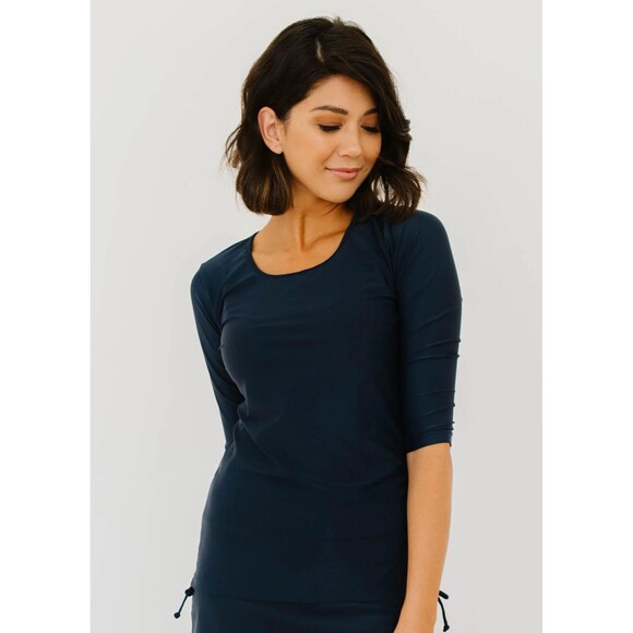 MODLI Navy Blue Margaux Swim Top Mid Sleeve Round Neck UPF Modest Casual XL NWT - Picture 1 of 8